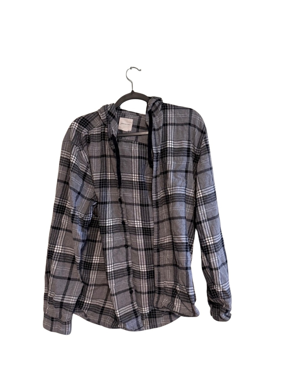 American Eagle Outfitters Gray Plaid Hooded Button-Down Shirt
